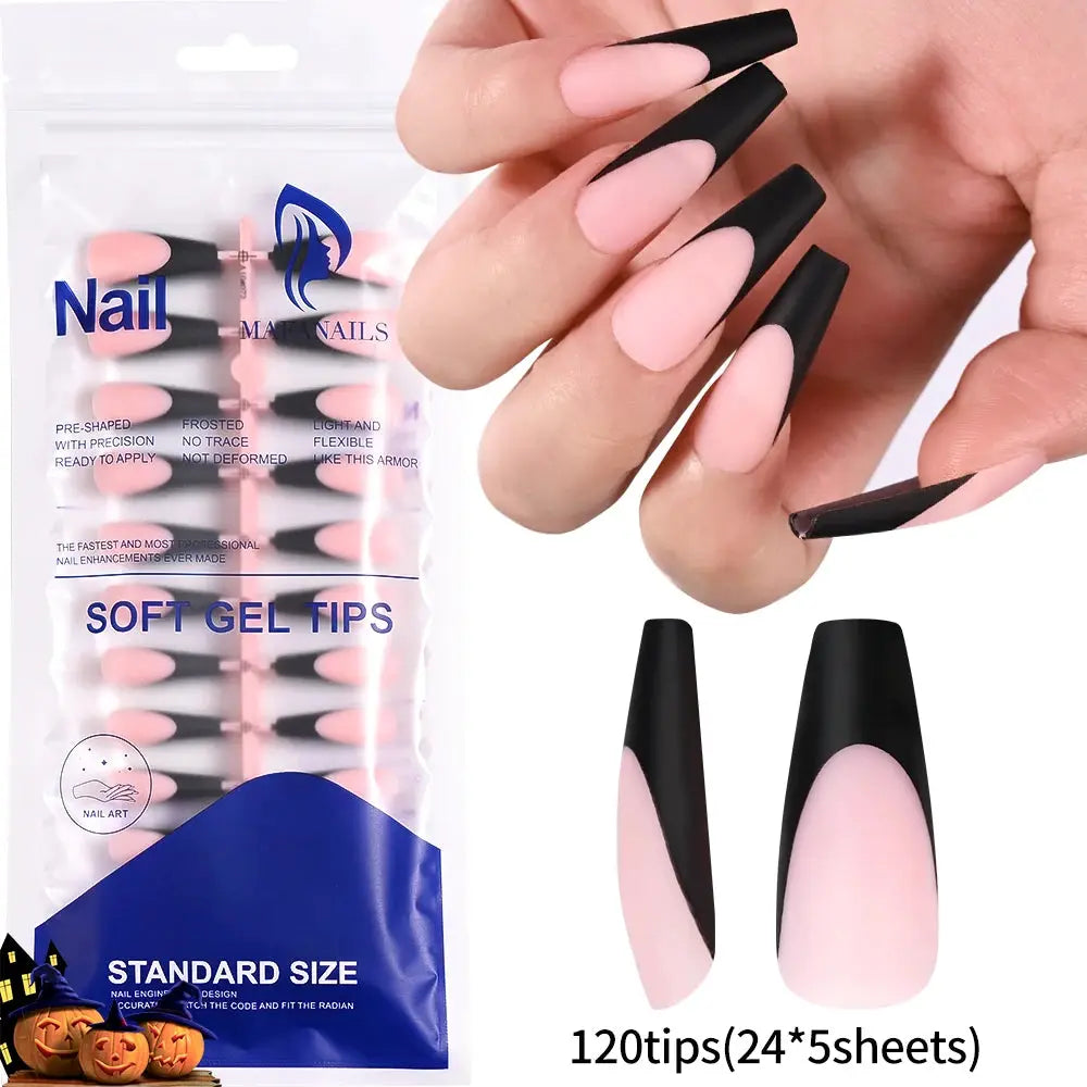 120Pcs Medium Long Square Acrylic French Press On Nails Full Cover For Women Mixed Sizes