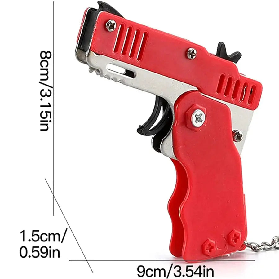 Metal Burst Rubber Band Toy Mini Folding Launcher With Keychain And 60 Rubber Bands Ideal Christmas Gift
