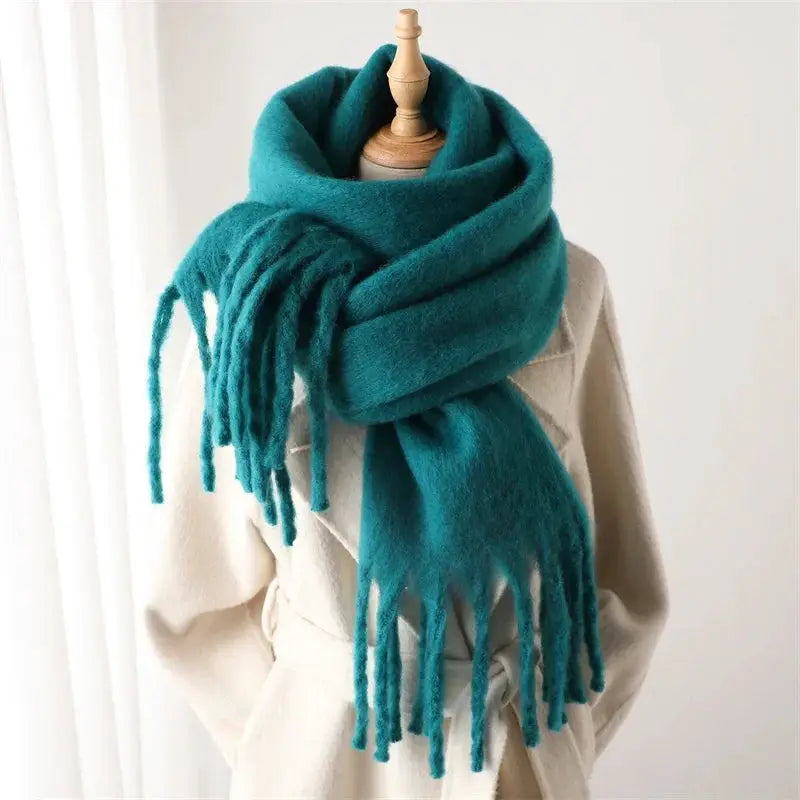 Luxurious Faux Cashmere Winter Scarf for Women Thick Soft Warm Wrap with Tassels