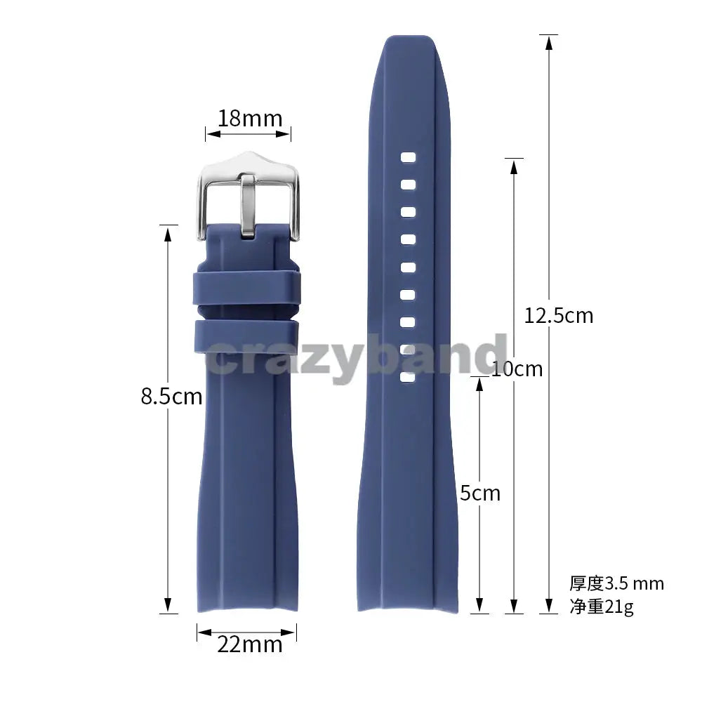 Simples Market blue silicone watch strap set, two-piece with buckle, universal curved-end 20/22mm, sport waterproof