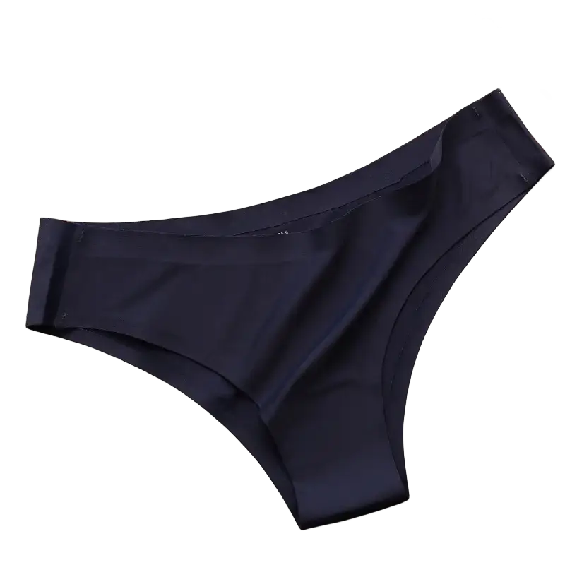 4-piece set of seamless navy blue Brazilian panties; low-waist, soft ice-silk underwear