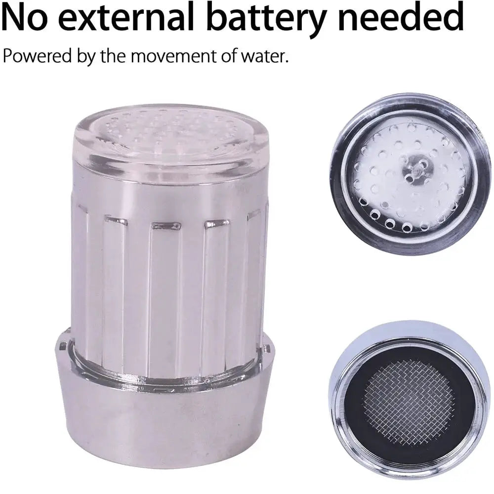 Simples Market LED faucet head aerator, 7-color glow, chrome finish, water-saving nozzle for kitchen/bath