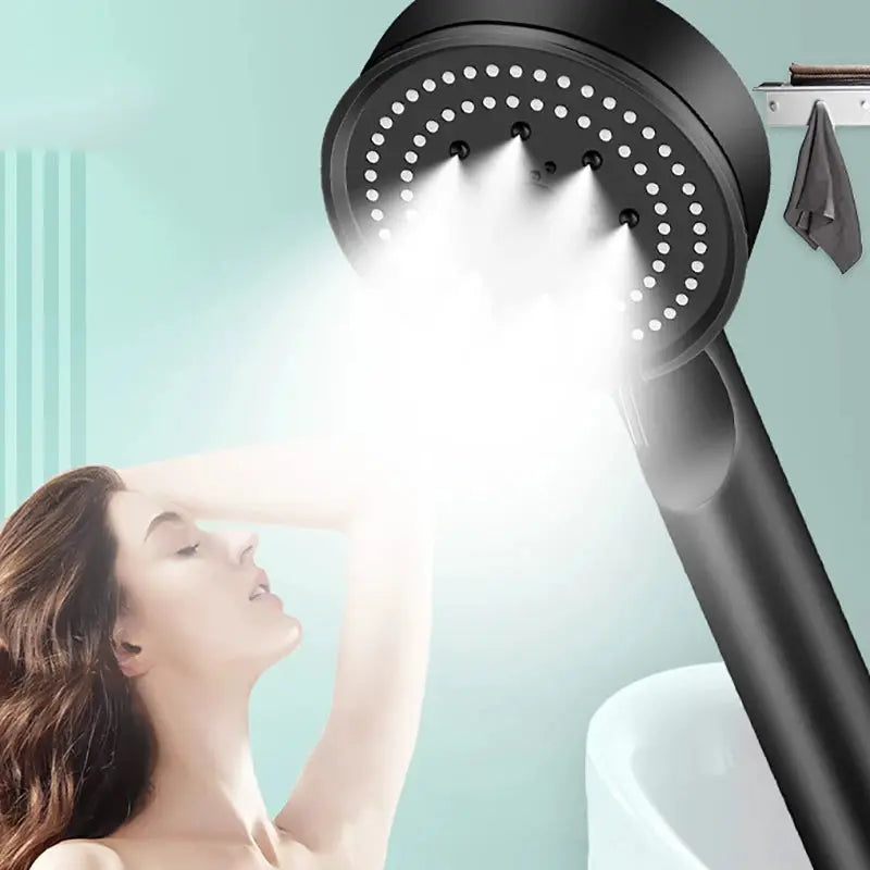 5 Mode Pressure Boost Shower Head With Adjustable Spray Modes And One Button Water Stop ABS Plastic Shower Accessory