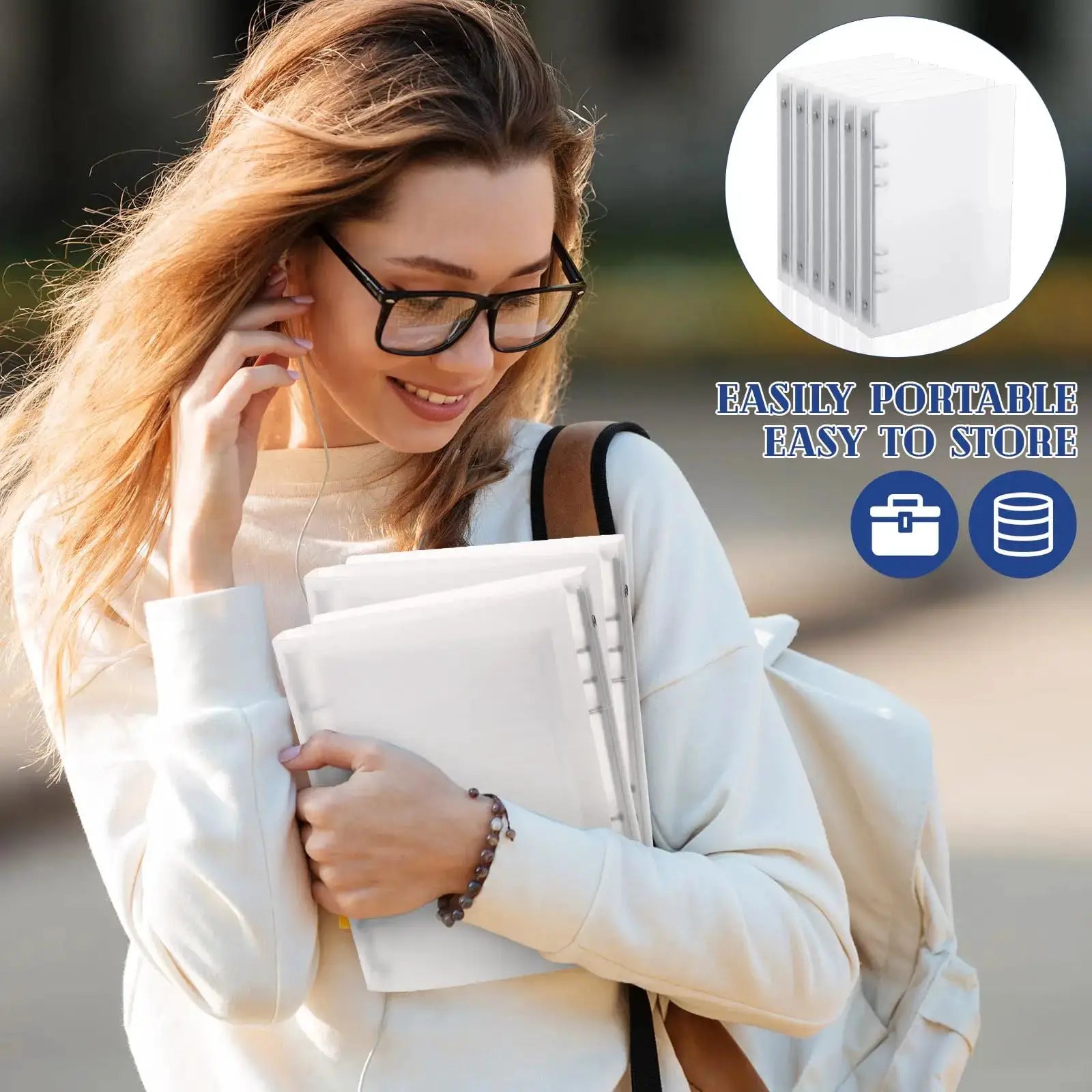 Simples Market plastic ringed binder set, 175-page capacity, white with clasp closure