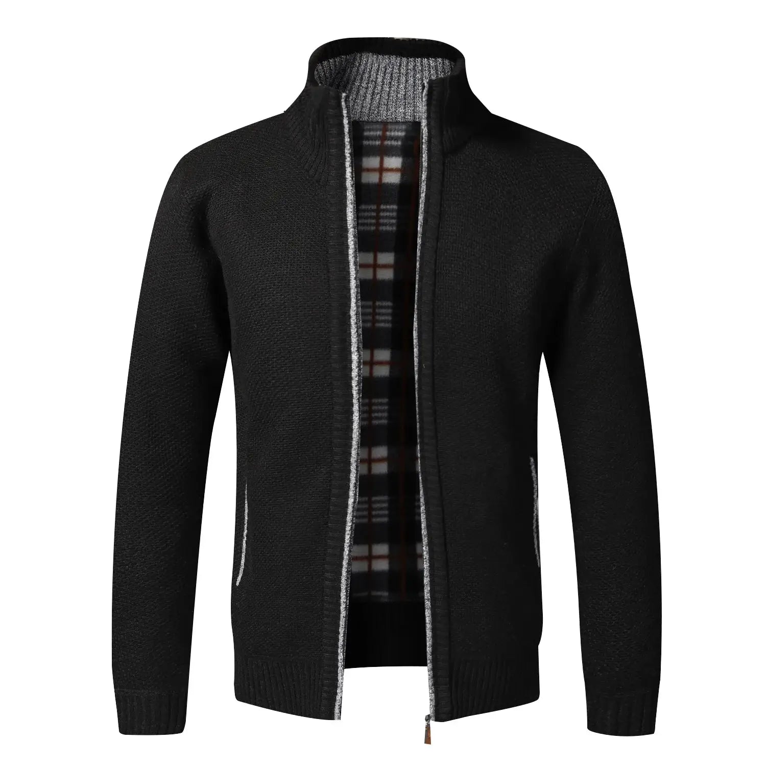 Autumn Winter Warm Cardigan For Men Fleece Full Zip Jacket Slim Fit Luxury Knitted Sweater Coat American Jersey