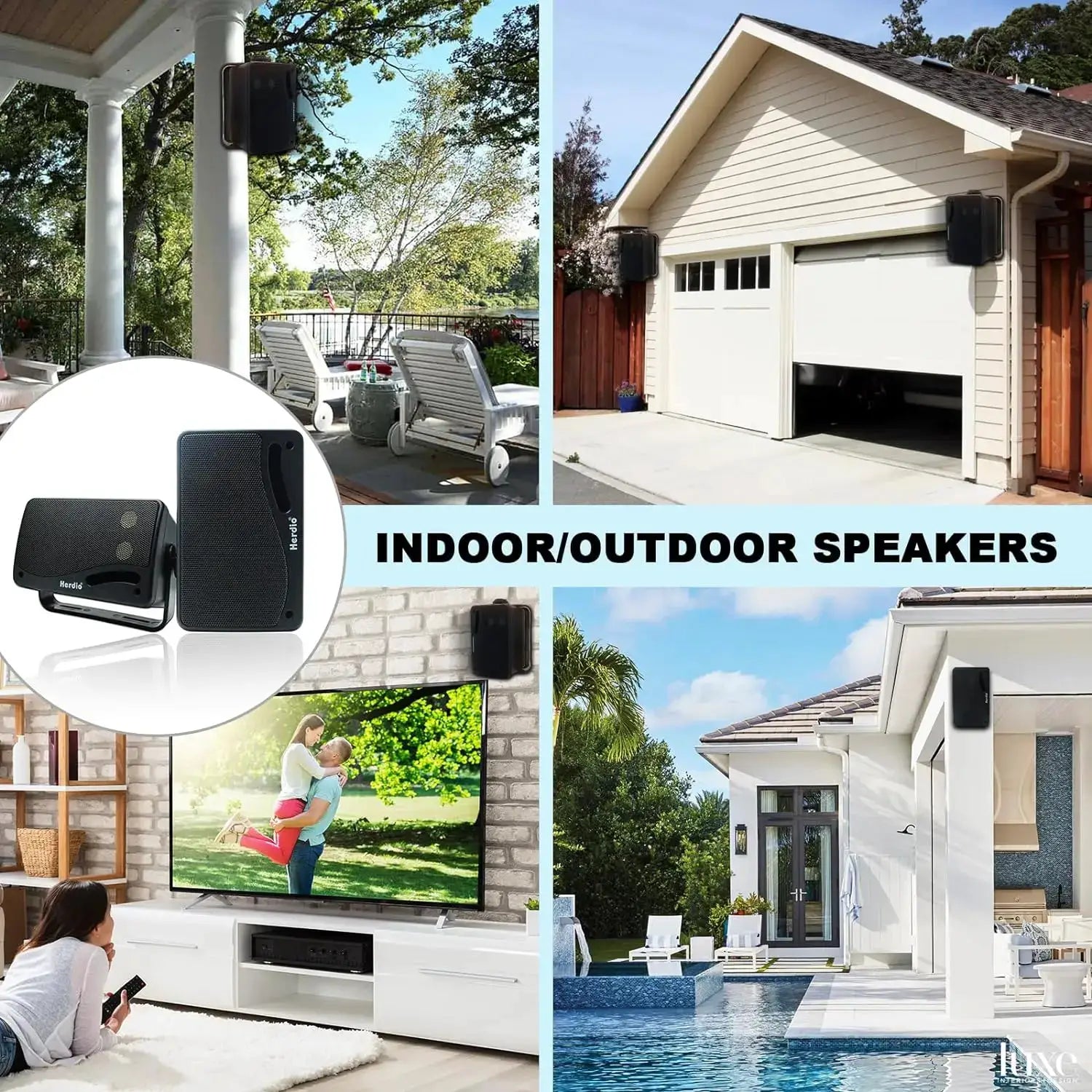 Herdio 3.5in passive outdoor speakers, wired, waterproof, 200W, 3-way, wall-mountable