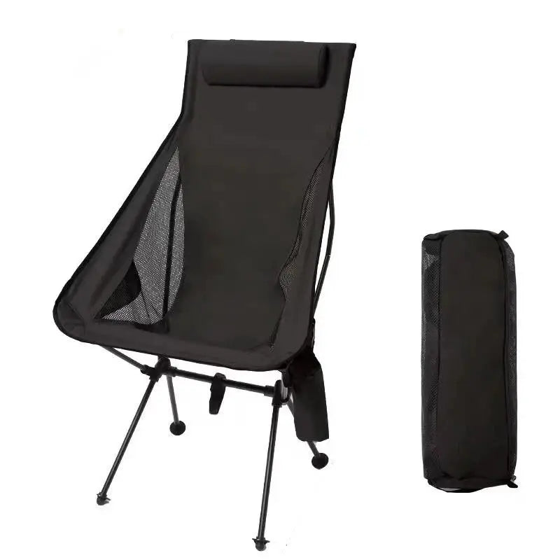WESTTUNE portable folding camping chair with headrest, black fabric and mesh sides, aluminum frame, with carry bag