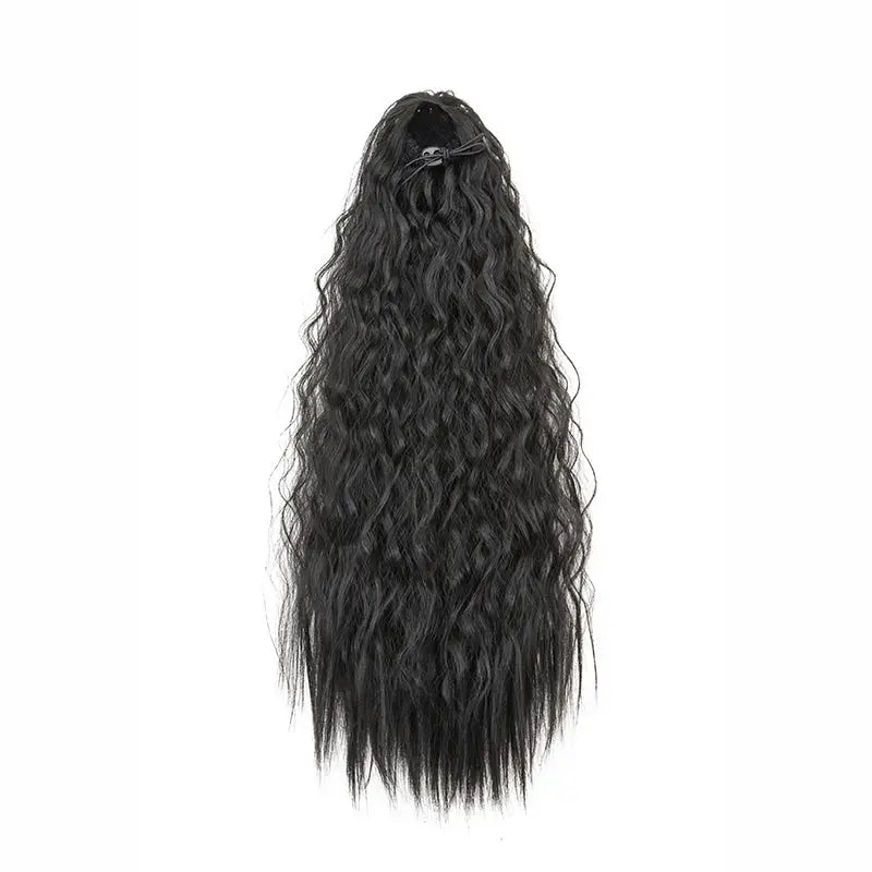 22 Inch Synthetic Kinky Curly Ponytail Hair Extension Drawstring Clip In Black For Women