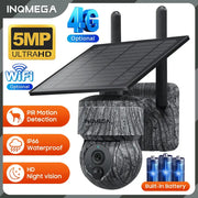 INQMEGA 5MP Ultra HD solar PTZ camera with built-in battery, solar panel, IP66 waterproof, two antennas