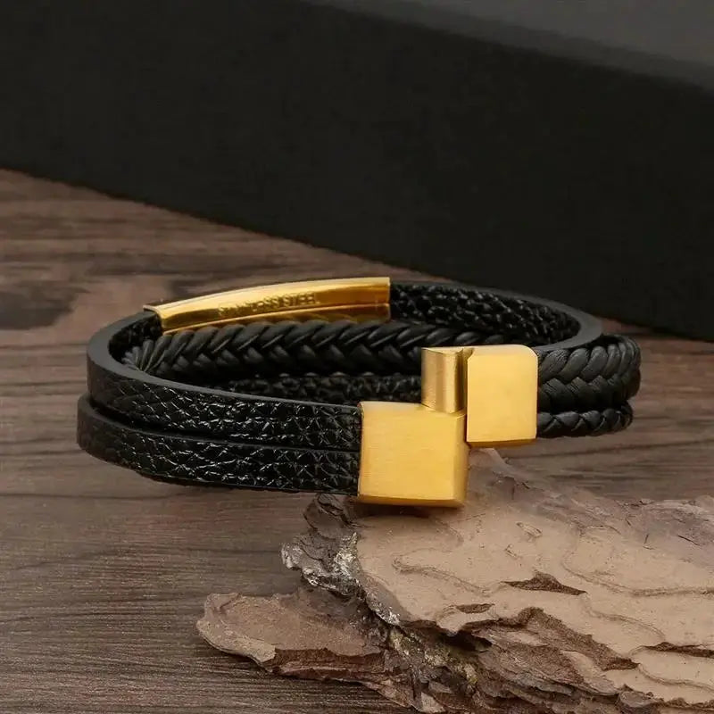 Classic Mens Leather Bracelet Hand Woven Multi Layer Style Fashion Jewelry For Men Durable Casual Accessory
