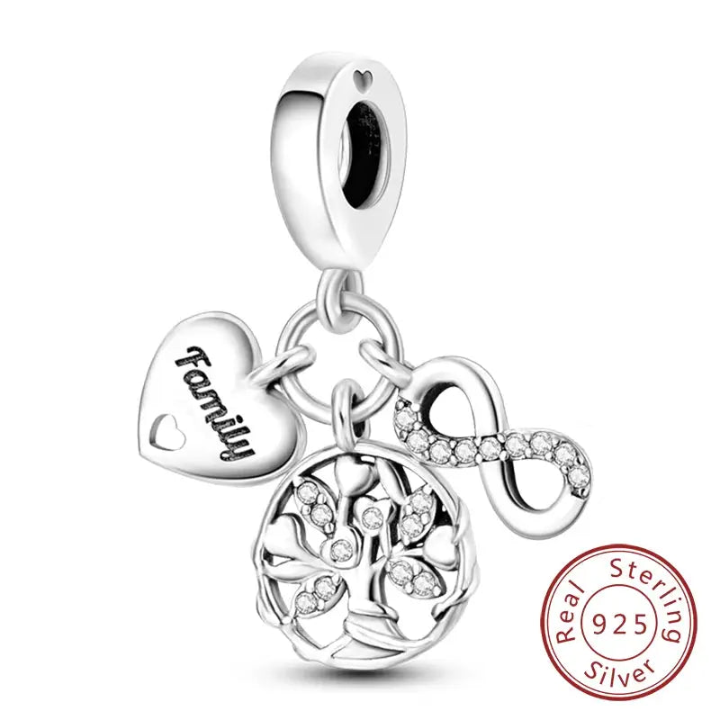 925 Sterling Silver Charms Beads Forever Love Heart Dangle For Bracelet Women Jewelry Gift Sister Family Life