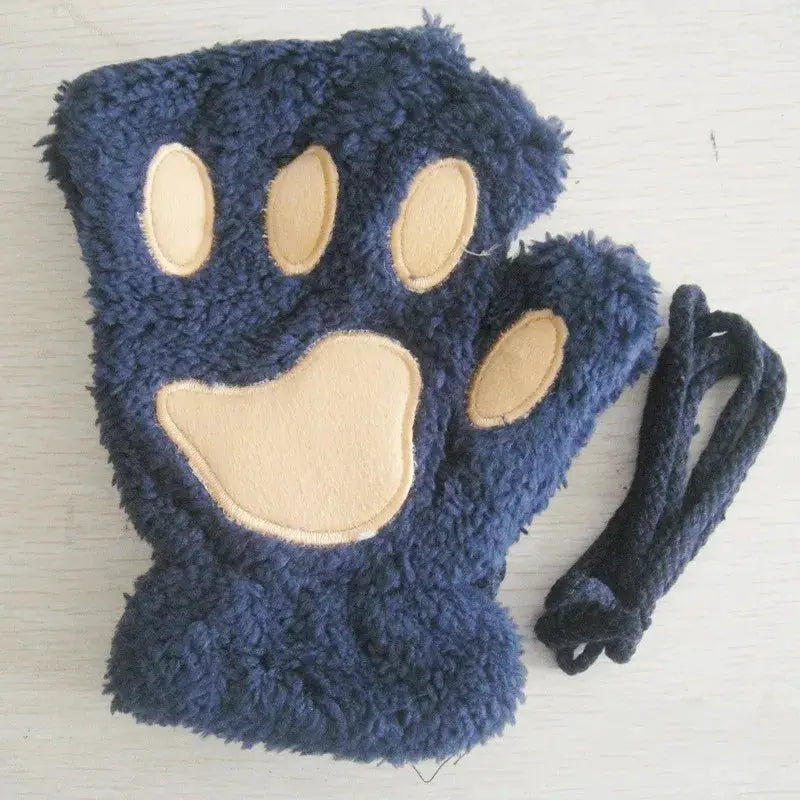 Cartoon Cute Cat Claw Paw Gloves Women Plush Mittens Warm Soft Short Fingerless Fluffy Bear Cat Gloves Costume