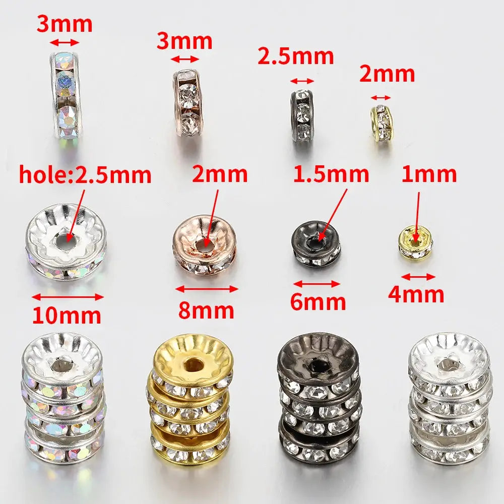 100 Pcs Silver Color Crystal Rhinestone Spacer Beads for Bracelets and Necklaces Jewelry Making DIY Components