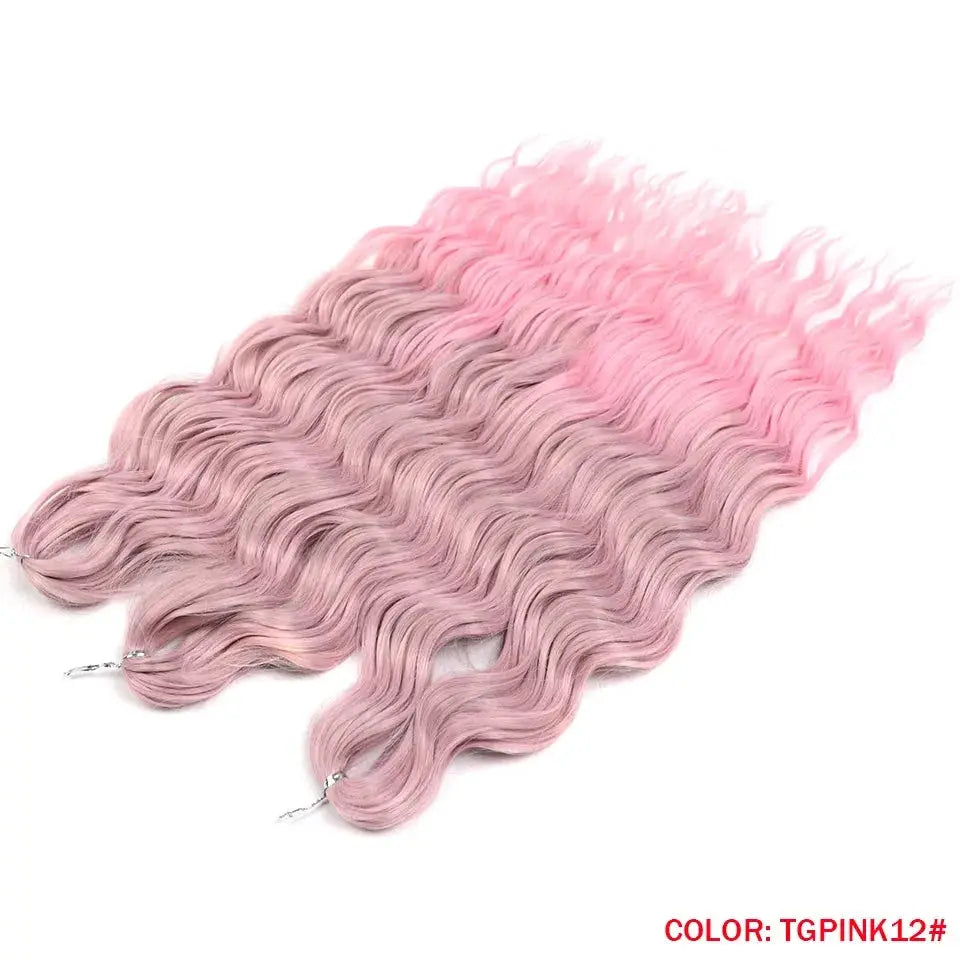 Simples Market Noble Hair 24in synthetic loose deep wave braiding extensions in pink ombre (TGPINK12), four bundles.