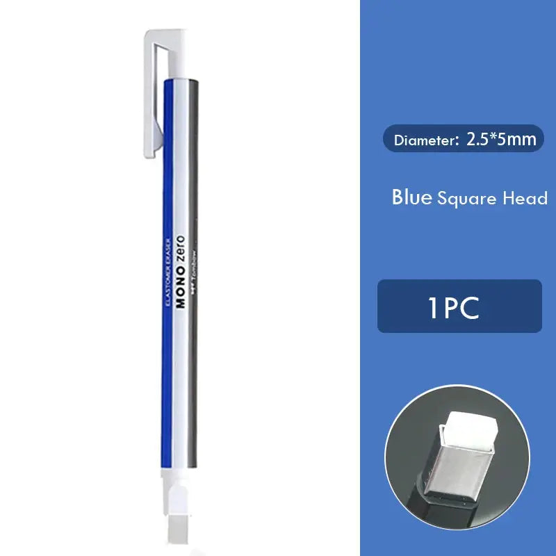Tombow MONO Zero eraser pen, blue and silver metal body, 50mm hard eraser core, refillable