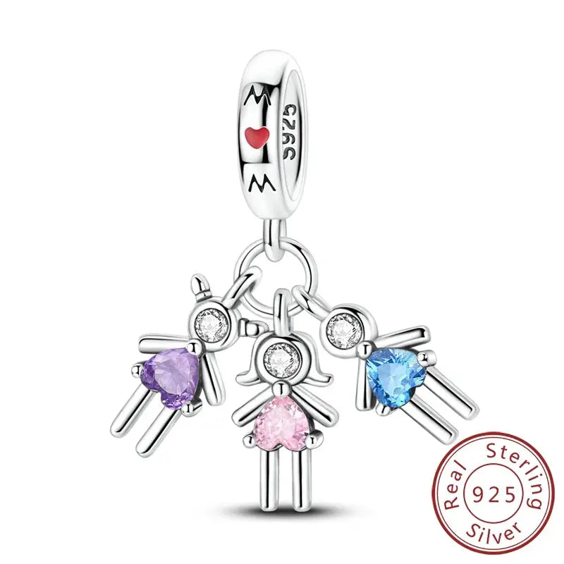 Mother's Day 925 Sterling Silver Heart Charms Beads Dangle For Bracelets Love Mom Jewelry Gift