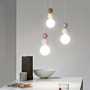 Nordic pendant light set of 3 glass-bead LED hanging lamps in pastel cream, pink and gray tones