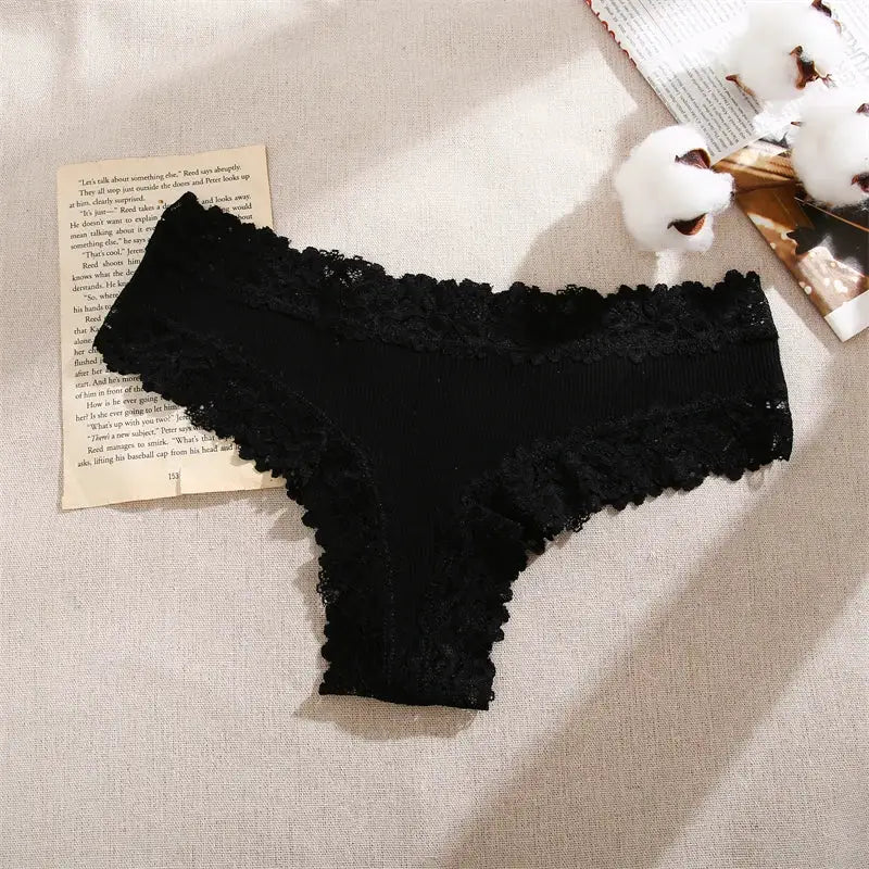 Simples Market black lace panty with floral trim, women's underwear, 5-piece set