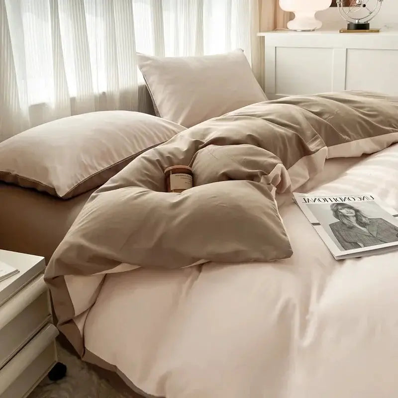 4-piece beige brush-fabric duvet cover set by Simples Market with pillowcases and bedsheet for queen or king beds