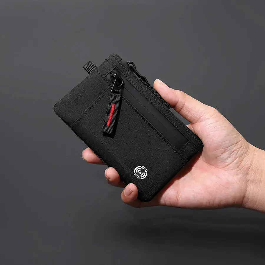 Credit card holder Simples Market black nylon with zipper and carabiner
