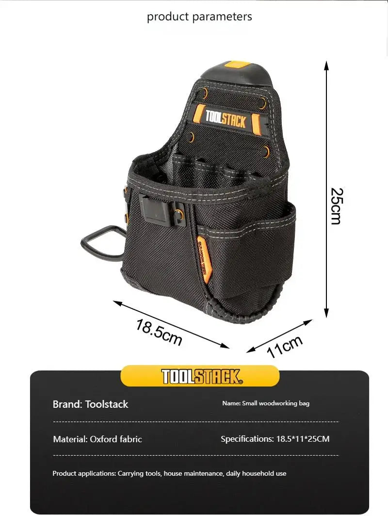 Toolstack mini utility toolkit bag in black Oxford fabric with orange accents and waist pouch