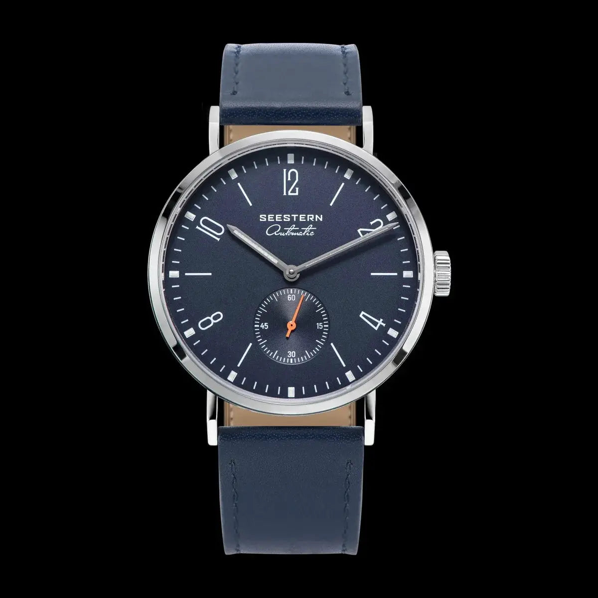 SEESTERN men's automatic wristwatch with blue dial and blue leather strap