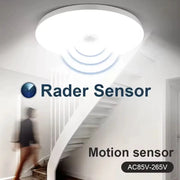 Round radar motion sensor ceiling light, LED fixture for indoor spaces (garage/hallway), AC85-265V.