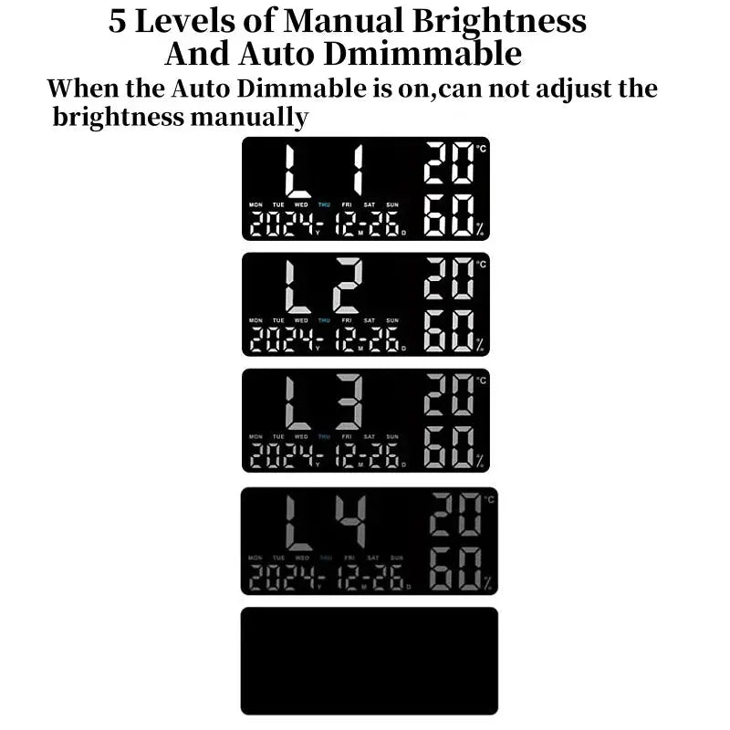 Large digital wall clock with 7-color mood light, LED display, set of 5 clocks