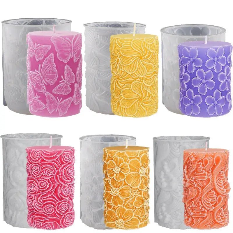 Flower Butterfly Columnar Silicone Candle Mold For DIY Waves Soap Resin Plaster Chocolate Molds Home Decor Gift - Simples Market