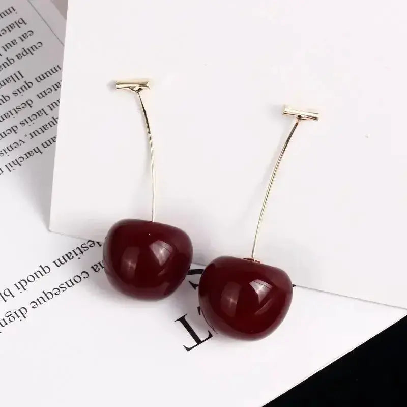 Cute Red Cherry Earrings Fashion Jewelry For Girls Women Versatile Sweet Cherry Design Gift Idea