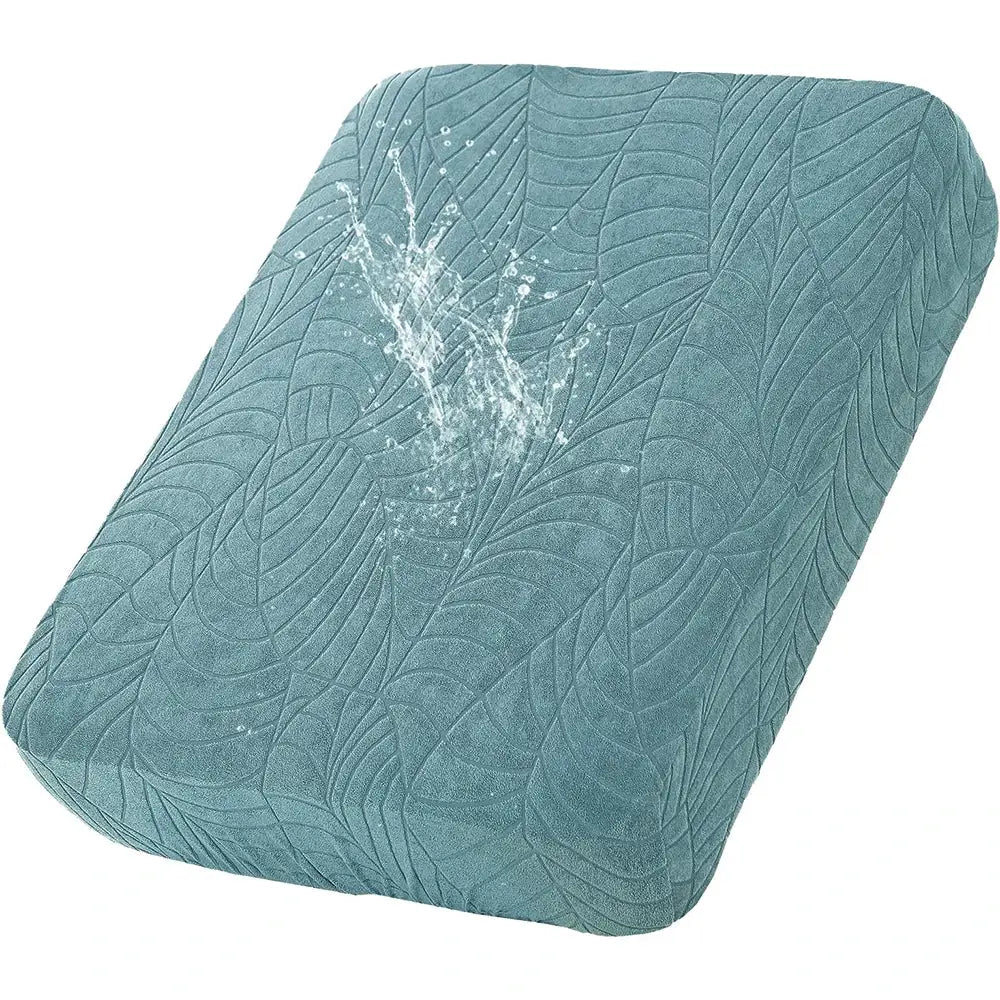 Simples Market teal waterproof stretch sofa cushion cover with jacquard leaf pattern, removable couch protector