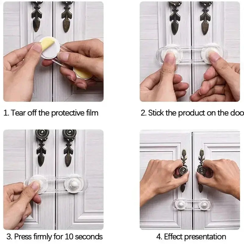 Multi-functional child safety lock; transparent anti-opening soft strap for cabinets and drawers, Simples Market