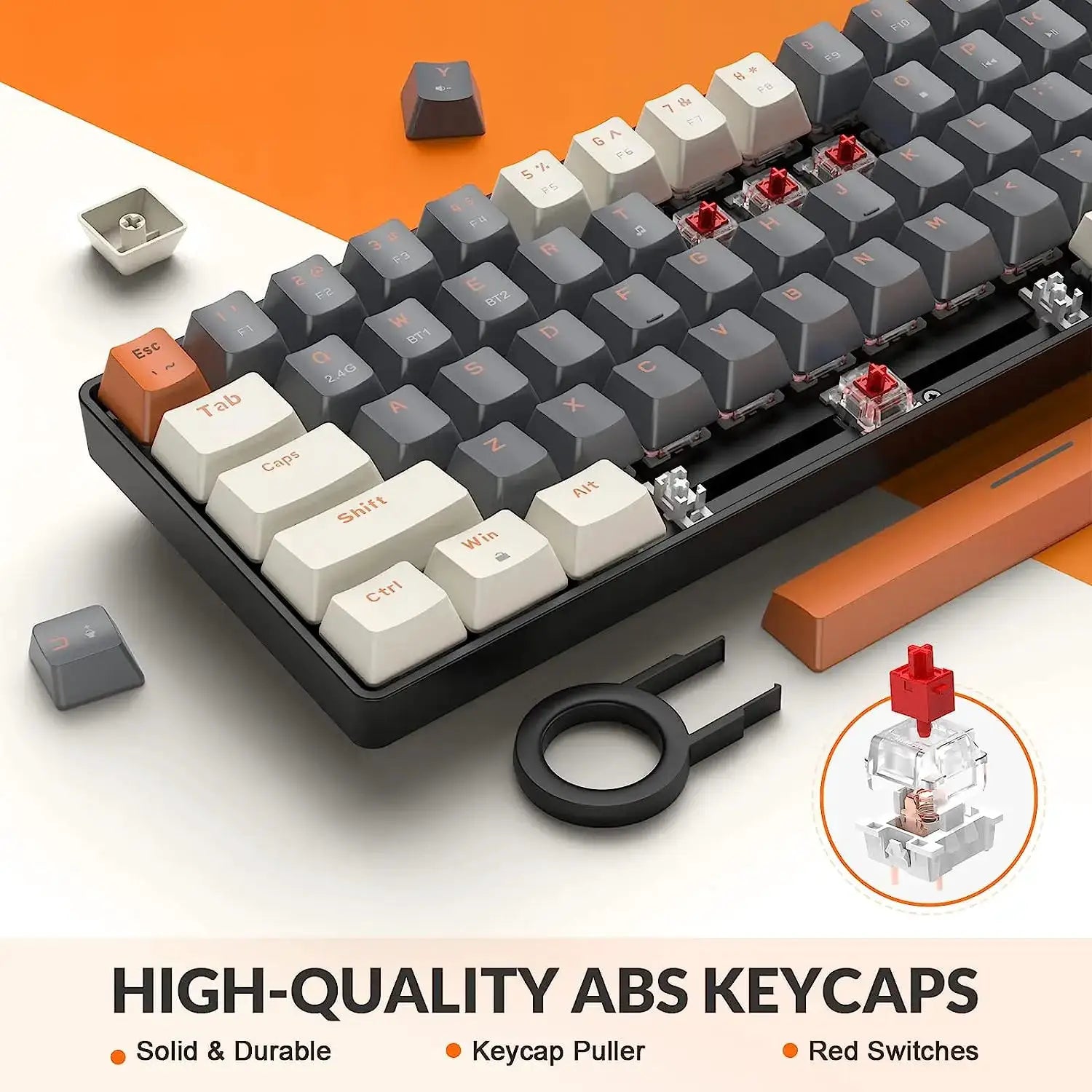 RK68 60% wireless mechanical keyboard by Simples Market with gray/white ABS keycaps on a black case