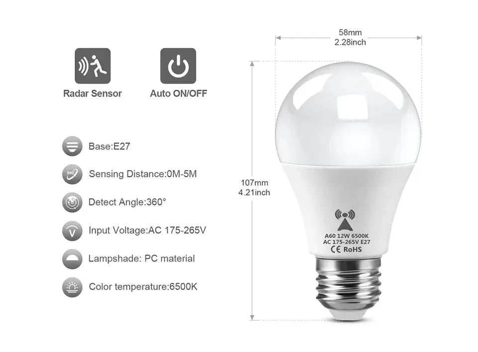 2-pack Simples Market LED night light with radar motion sensor, white, E27 base, 6500K