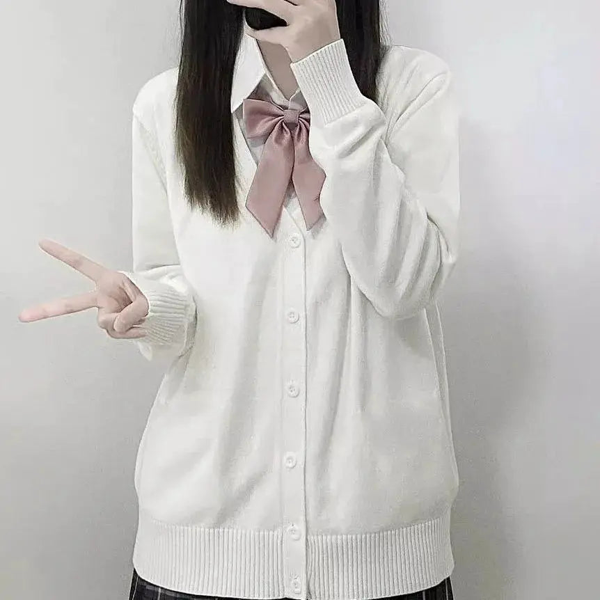 NewJK Uniform Solid Color V Neck Knitted Sweater Slim Fit Cotton Blend for Autumn and Winter