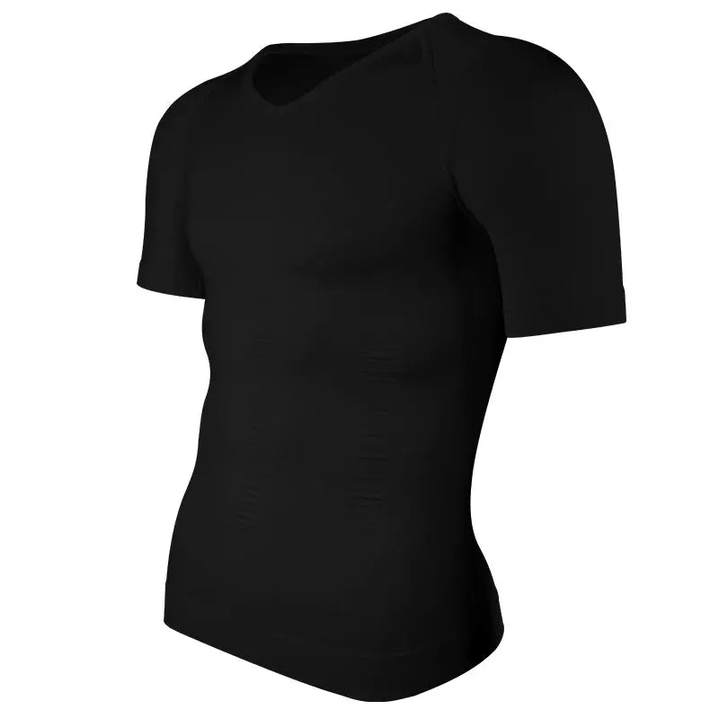 Men's slimming compression shirt by Simples Market, black V-neck undershirt with short sleeves
