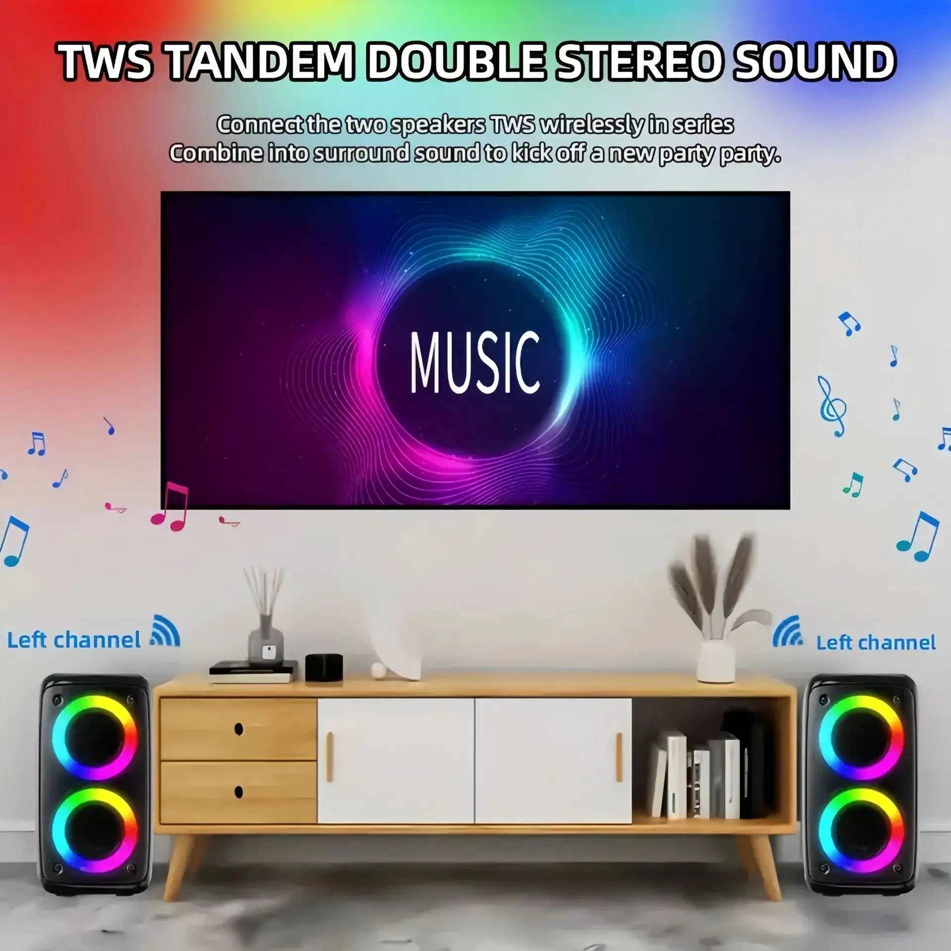 AyeBeau Portable Bluetooth Karaoke Speaker With FM Radio Microphone LED Lamp And TWS Subwoofer