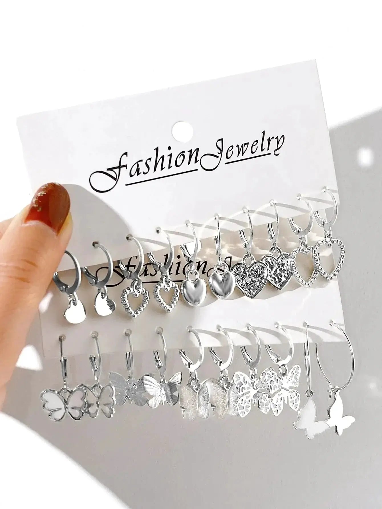 10 Piece Gold Color Earrings Set For Women Hollowed Out Butterfly And Heart Love Design Jewelry Gifts