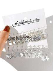 10 Piece Gold Color Earrings Set For Women Hollowed Out Butterfly And Heart Love Design Jewelry Gifts
