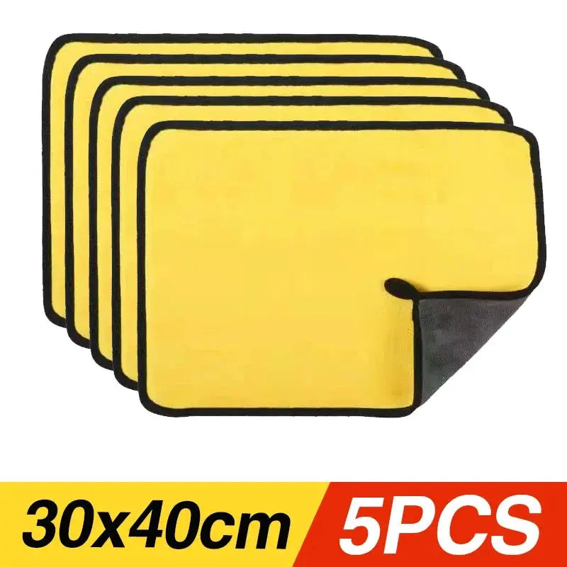Car wash microfiber towels set, 5 yellow thickened absorbent drying cloths, 30x40 cm
