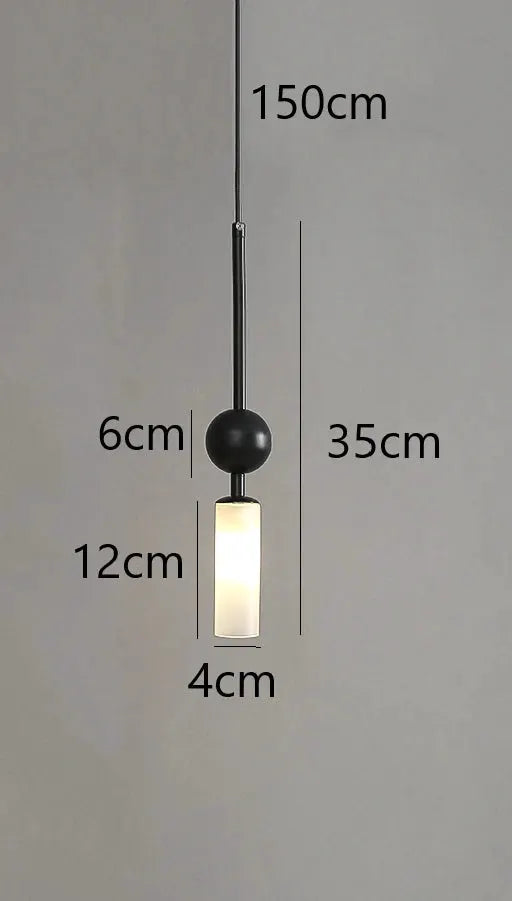 Nordic black iron pendant lamp with frosted glass cylinder shade and 150 cm cord