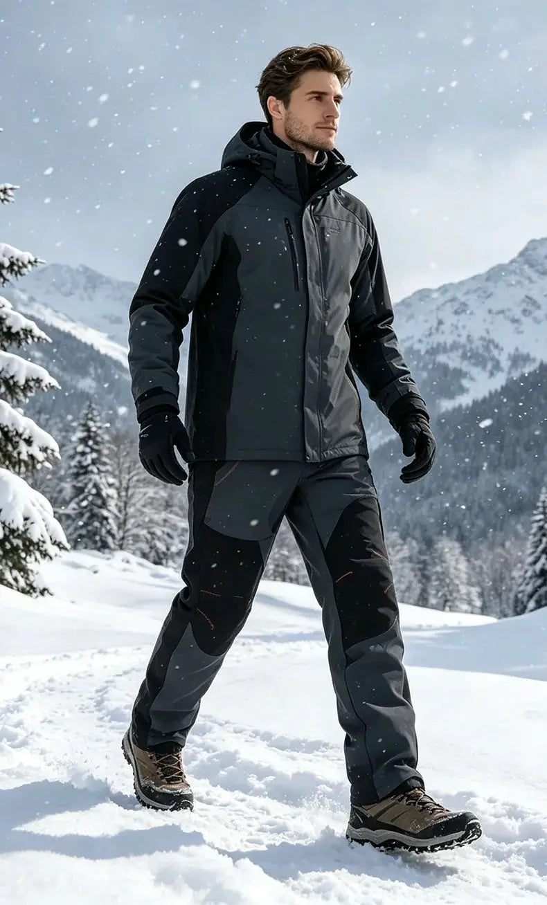 JNLN thick warm fleece hiking pants, men's dark gray soft-shell waterproof trekking pants by Simples Market