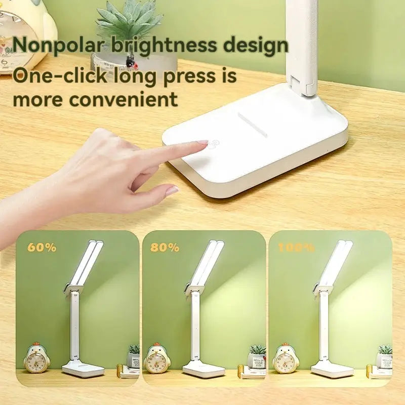 LuminaDesk Dual Head LED Desk Lamp Foldable Dimmable Reading Light With USB Rechargeable Battery