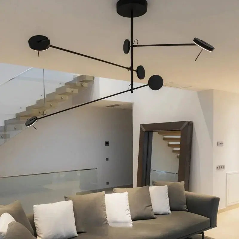 Creative LED chandelier, black lustre metal, adjustable hanging lamp for living room and dining room