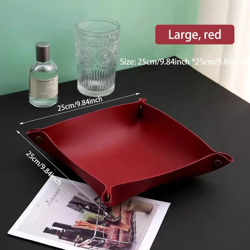 Leather Living Room Entry Key Storage Box and Cosmetics Sundries European Tray Desktop Organizer