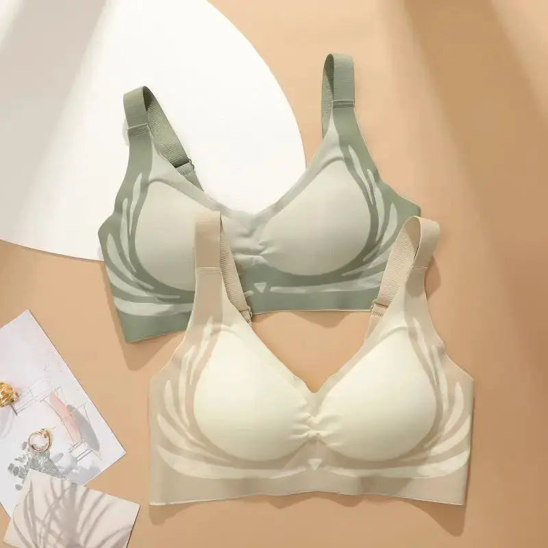 Simples Market seamless push-up bra set; 2-pack in beige and sage green, wireless, breathable