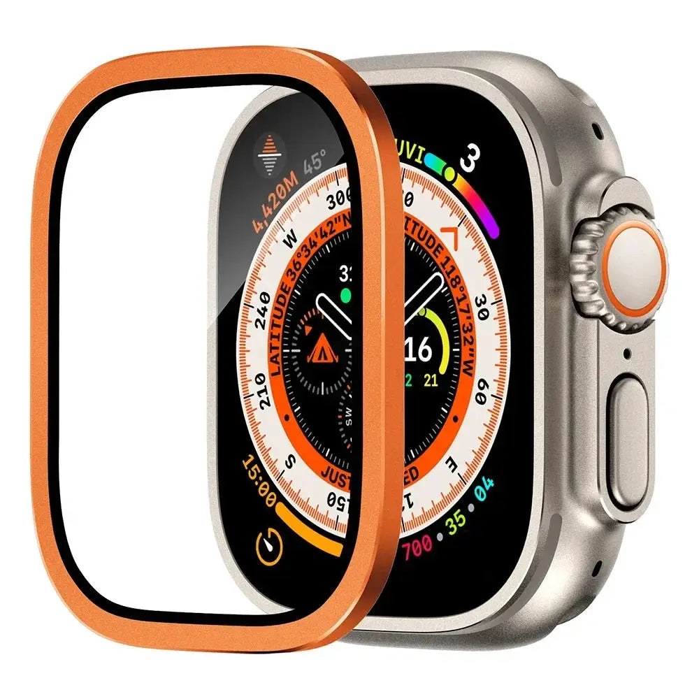 Aluminium Alloy Case+Tempered Glass for Apple Watch Ultra 2 49mm Anti-Scratch Screen Protector for iWatch Ultra 49mm Cover Film