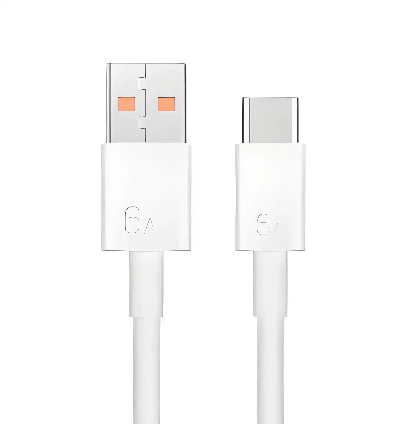 USB charging cables, white with USB-A and USB-C connectors, 2-pack.