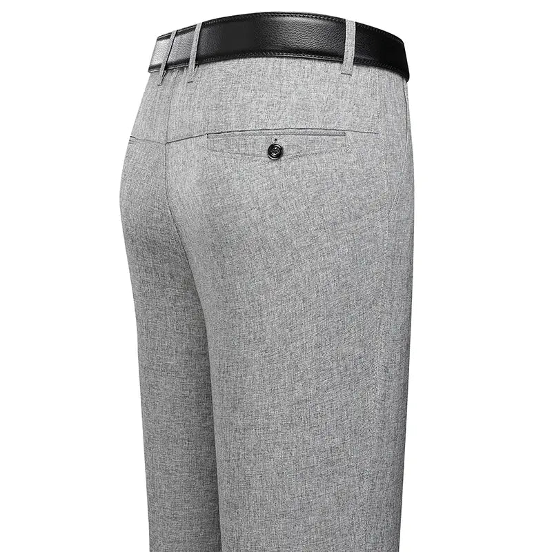 Mens Spring Autumn Business Casual Dress Pants Straight Fit Polyester With Flat Front Zip Fly Black Grey
