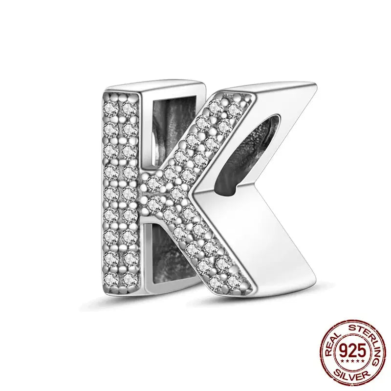 26 Alphabet Beads A To Z 925 Sterling Silver Love Charm Fit Original Bangle Charms Bracelet CZ Zircon Jewelry